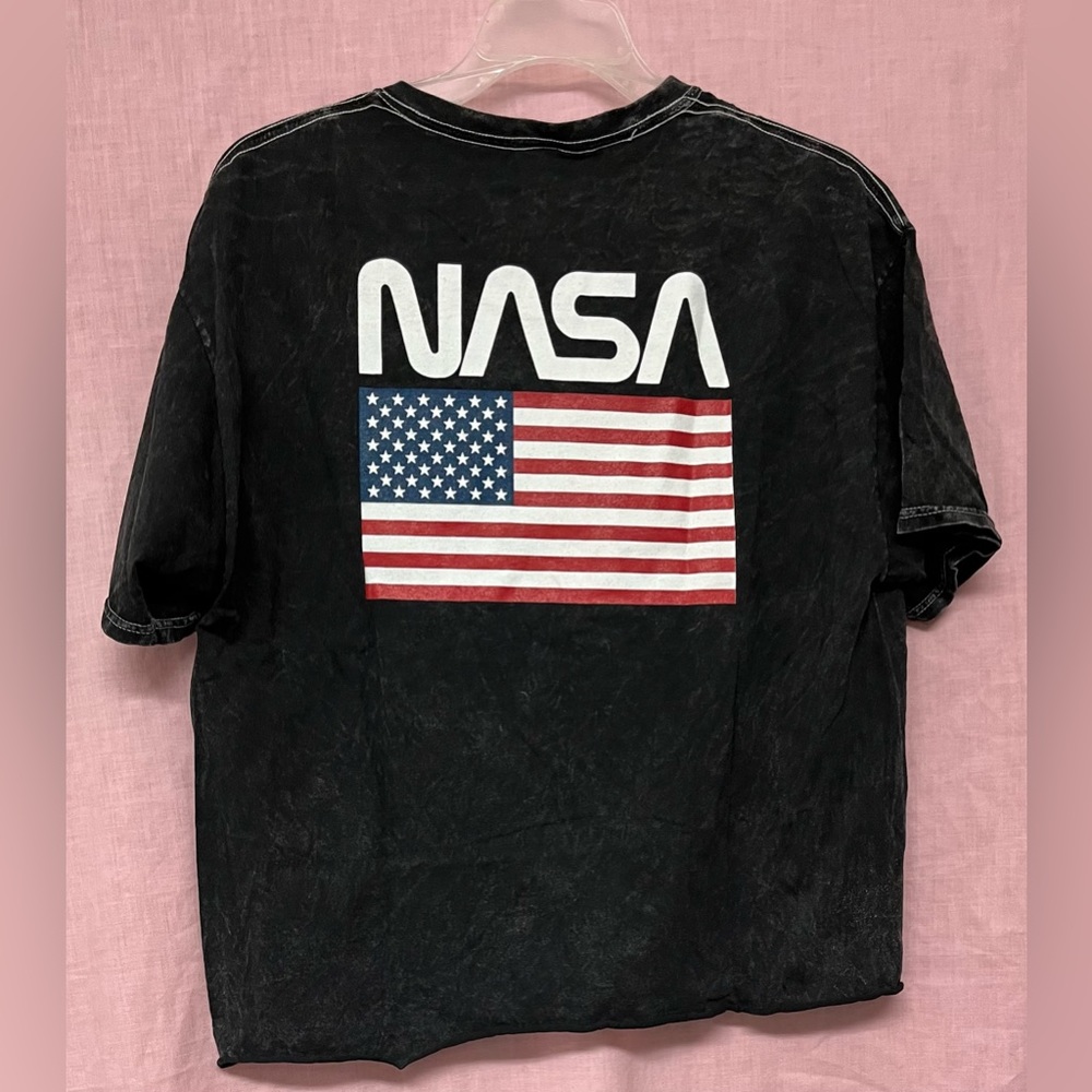 Fifth Sun Nasa Shirt American Flag Raw Hem Stone Wash Graphic Tee Women’s Large - Picture 6 of 8